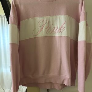 PINK Victoria's Secret Pink and White Crew Neck Sweater